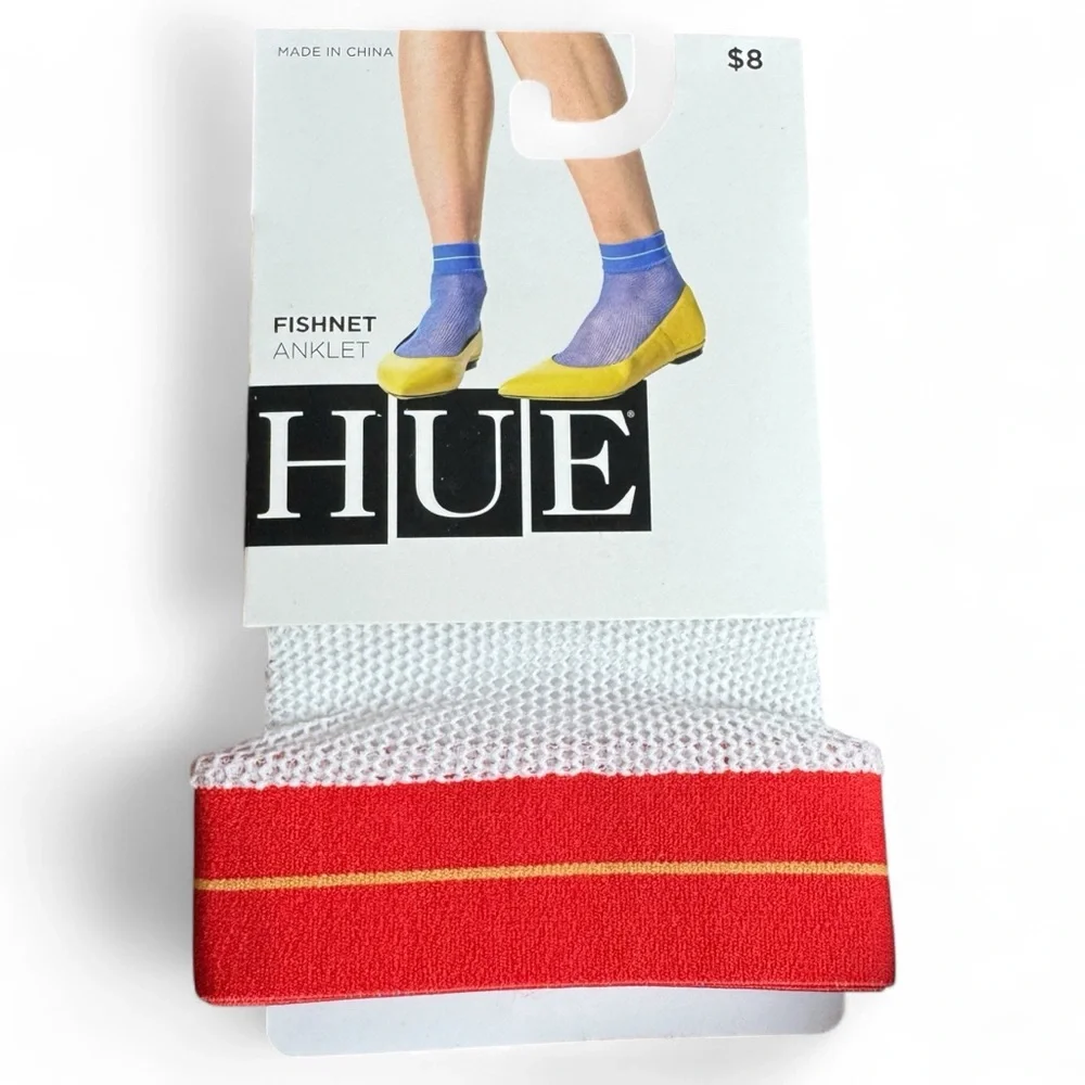Hue Womens Fishnet Anklet Socks One Size White‎ Red
